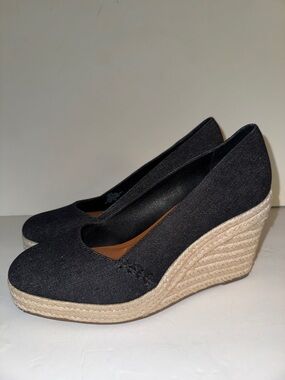 Lucky Brand Black Espadrille Platform Wedge Heels Size 9